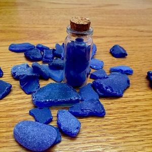 Real Blue Sea Glass in Cork Glass Bottle